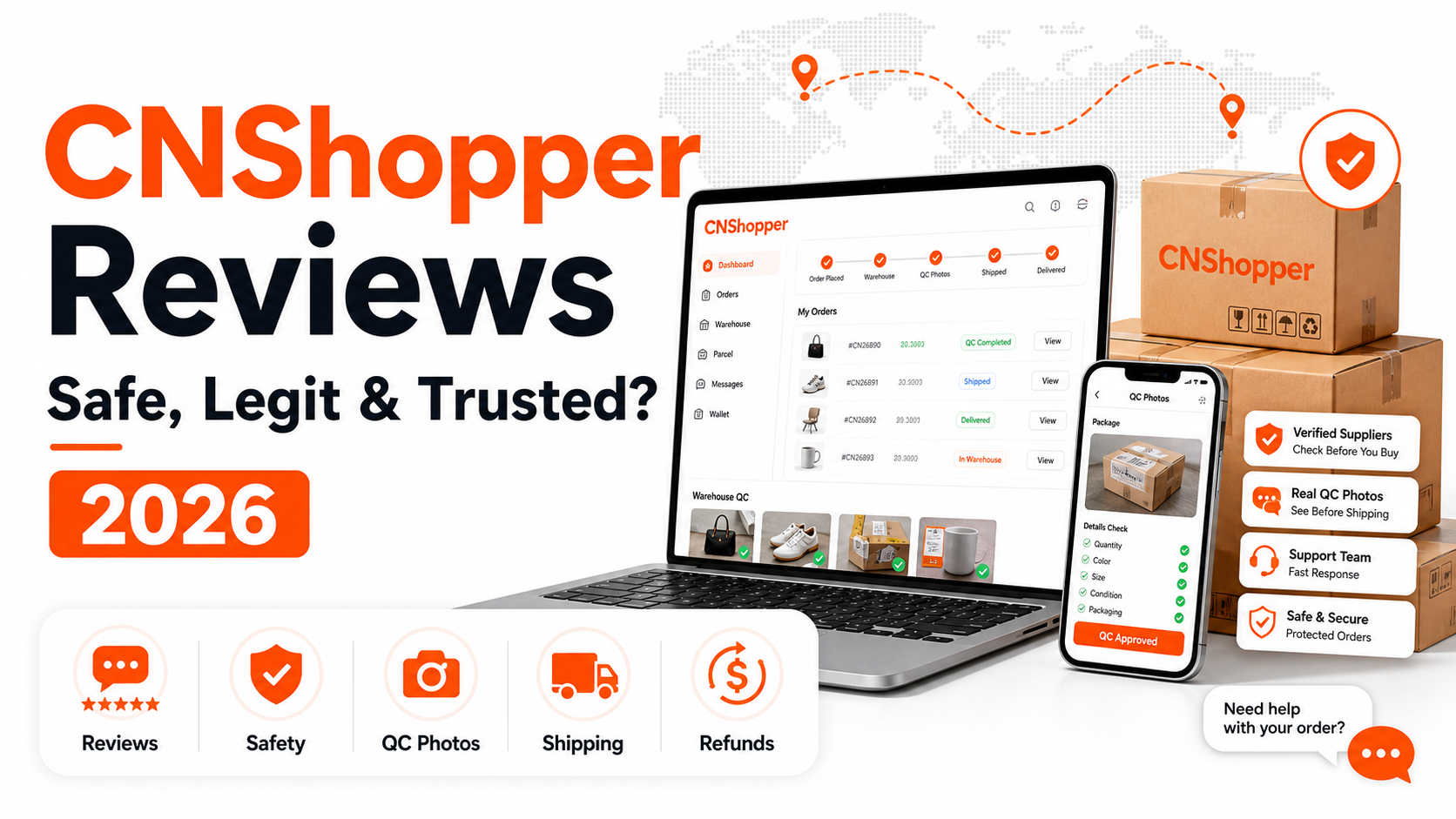CNShopper reviews featured image showing safe and legit buying agent checks, QC photos, shipping, refunds and trusted order protection