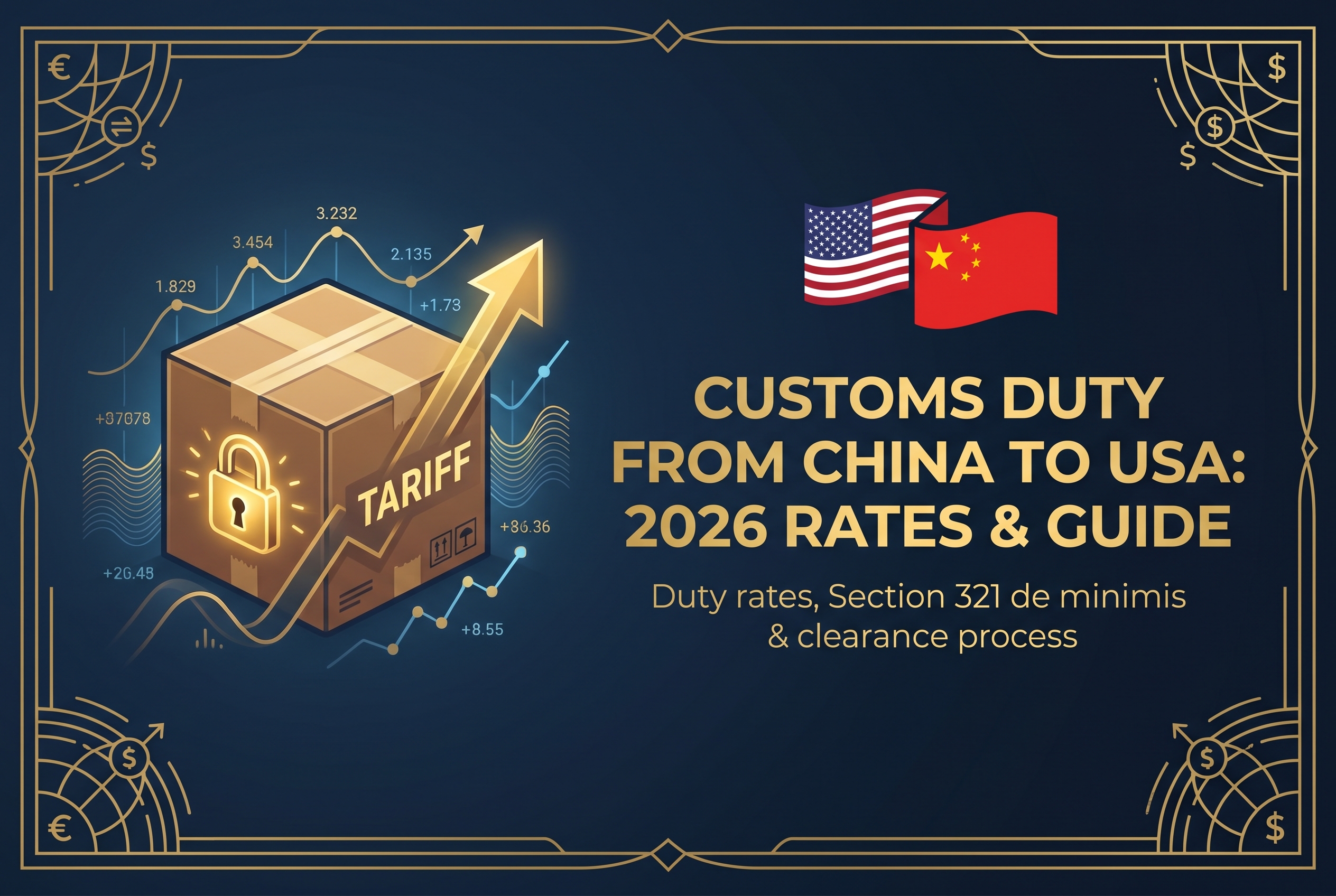 Customs Duty from China to USA - 2026 rates and guide featuring US and China trade graphics
