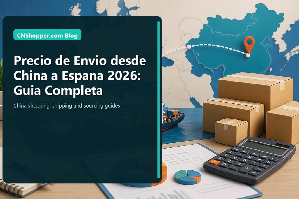 Portada de CNShopper.com sobre precios de envio desde China a Espana en 2026